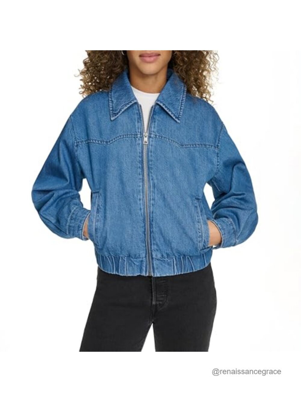Western Denim Bomber Jacket 100% Cotton Zip Up Short Length